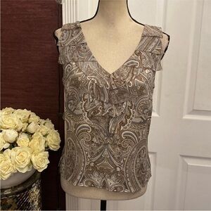 Escada Brown and Cream Paisley Blouse, XS